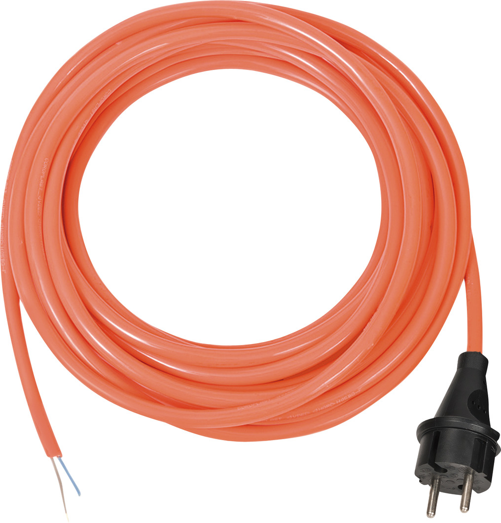 Anschlusskabel mit Stecker *AT* BQ rund o. Folie 10m H05BQ-F 2X1.0 orange,  30mm abgemantelt