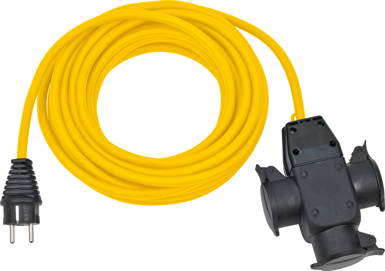 Baustellen-Verlängerungskabel 25m AT-N07V3V3-F 3G2,5, gelb mit 3-fach  Gummikupplung IP44 | brennenstuhl®