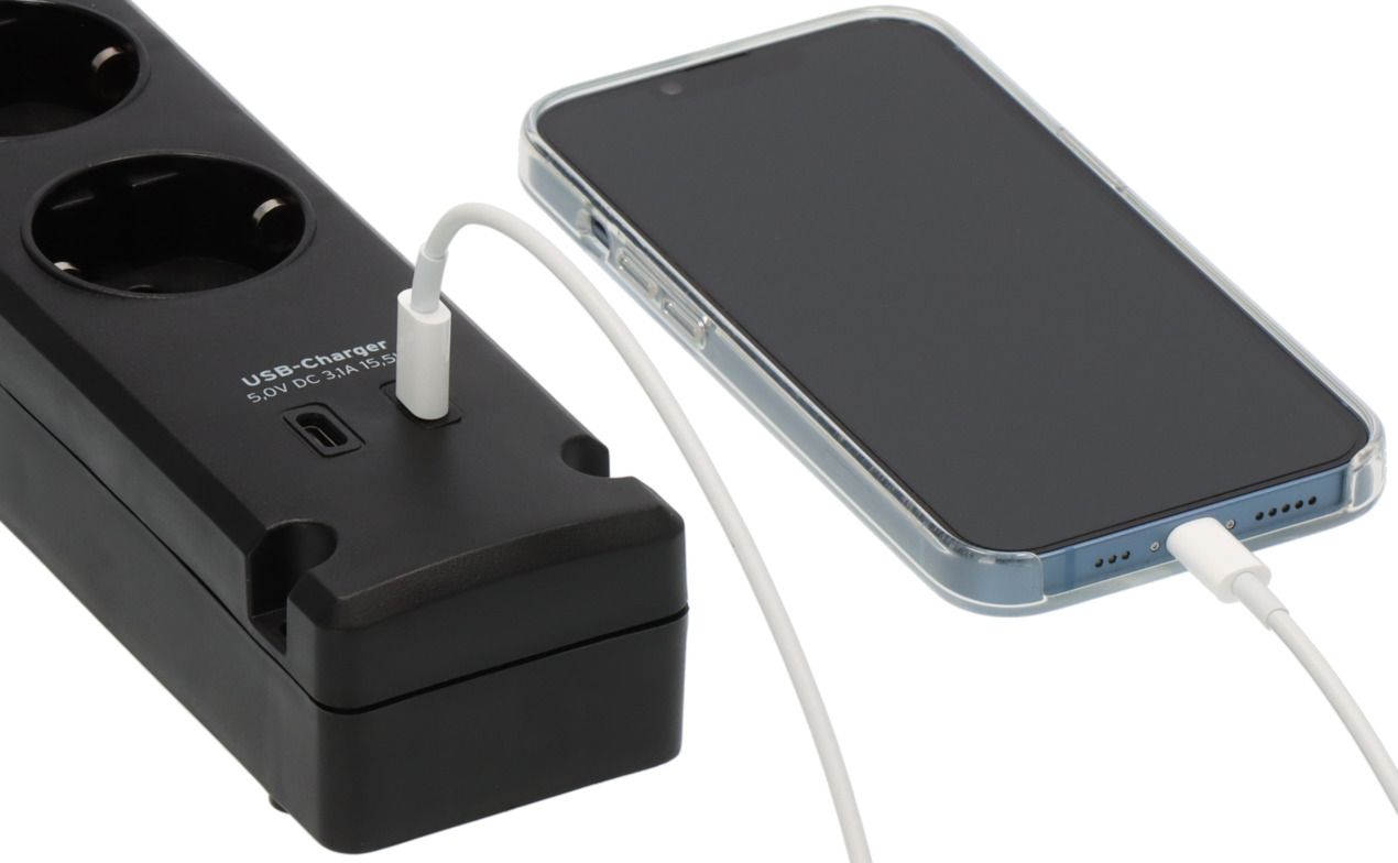 Bremounta Steckdosenleiste mit 2 USB C-Ladebuchsen 5-fach schwarz 3m H05VV-F3G1,5