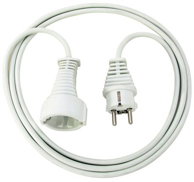 Qualitäts-Kunststoff-Verlängerungskabel 2m weiss H05VV-F 3G1,0