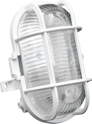 Wand- und Deckenleuchte oval mit Kunststoffgitter weiss IP44