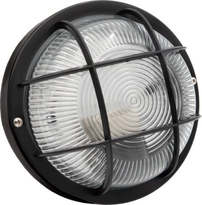 Wand- und Deckenleuchte rund mit Kunststoffgitter schwarz IP44