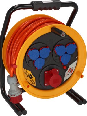 Brobusta CEE Kabeltrommel 380, 1x CEE 400V/16A, 6x Schutzkontakt-Steckdosen 230V/16A, 40m AT-N07V3V3-F 5G2,5 orange, IP44