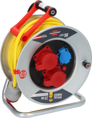 Professional CEE/5 Kabeltrommel SK 320 IP44 mit Phasenwender, 2xCEE/5 400V/16A, 1x Typ F, 25m AT-N07V3V3-F 5G2,5 gelb