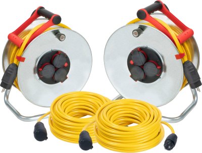 Power-Set B Stahl Plus IP 44 neutral Kabeltrommel 2x25m + Verl&auml;ngerung 2x25m 3G1,5 AT-N07V3V3
