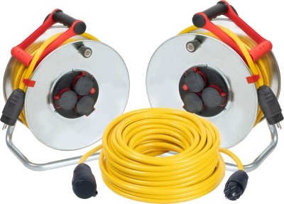 Power Set A Stahl Plus IP44 neutral Kabeltrommel 2x33m + Verl&auml;ngerung 1x33m 3G2,5 AT-N07V3V3