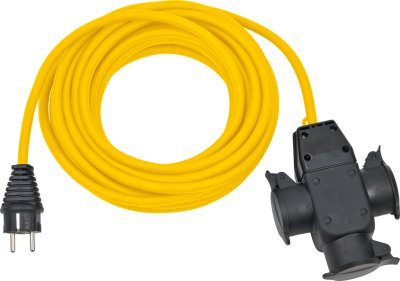Baustellen-Verlängerungskabel 10m AT-N07V3V3-F 3G1,5 gelb mit 3-fach Gummikupplung IP44