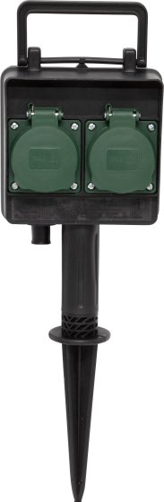 Gartensteckdose mit Erdspiess, 2fach mit Zeitschaltuhr, schwarz, IP44, 5m H07RN-F 3G1.5 - Produktansicht