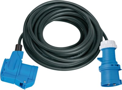 Verlängerungsleitung CEE 3polig mit Caravan-Winkelkupplung IP44 25m schwarz H07RN-F 3G2,5