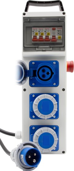 Stromverteiler BSV 4 ITRE1, EMO, RCD 30mA, 1.7m Kabel, 3x CEE 230V/16A IP67 - Produktansicht
