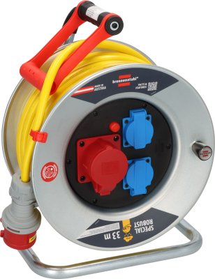 Professional CEE/5 Kabeltrommel SK 320 IP44 mit Phasenwender, 1xCEE/5 400V/16A, 2x Typ F, 33m AT-N07V3V3-F 5G2,5 gelb