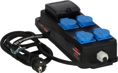 Portabler Stromverteiler BSV P IP44 mit FI,  4x Typ F 230V/16A, 2m H07RN-F 3G2,5 schwarz mit Schutzkontakt-Stecker