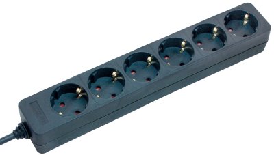 6-fach Steckdose Schwarz 1,4 m H05VV-F 3G1,5
