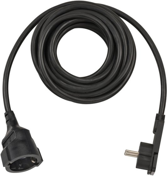 Kurzverlängerungsleitung mit Winkel-Flachstecker 5m H05VV-F3G1,5 schwarz - Produktbild