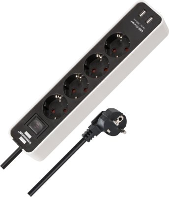 Ecolor Steckdosenleiste mit USB-Ladefunktion 4-fach weiß/schwarz 1,5m H05VV-F 3G1,5 mit Schalter