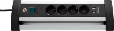Alu-Office-Line Steckdosenleiste mit USB-Ladefunktion 4-fach 1,8m H05VV-F 3G1,5