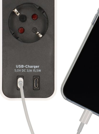 Ecolor Steckdosenleiste mit 2 USB C Ladebuchsen 4-fach wei&szlig;/schwarz 1,5m H05VV-F3G1,5 - Produktansicht